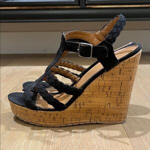 Black Poppy Strappy Black and Brown Wedges